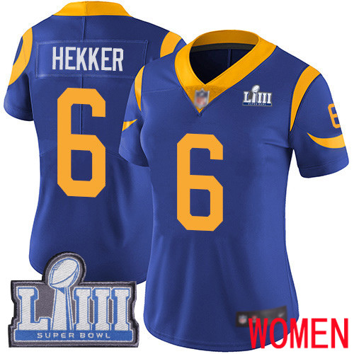 Los Angeles Rams Limited Royal Blue Women Johnny Hekker Alternate Jersey NFL Football #6 Super Bowl LIII Bound Vapor Untouchable->los angeles rams->NFL Jersey